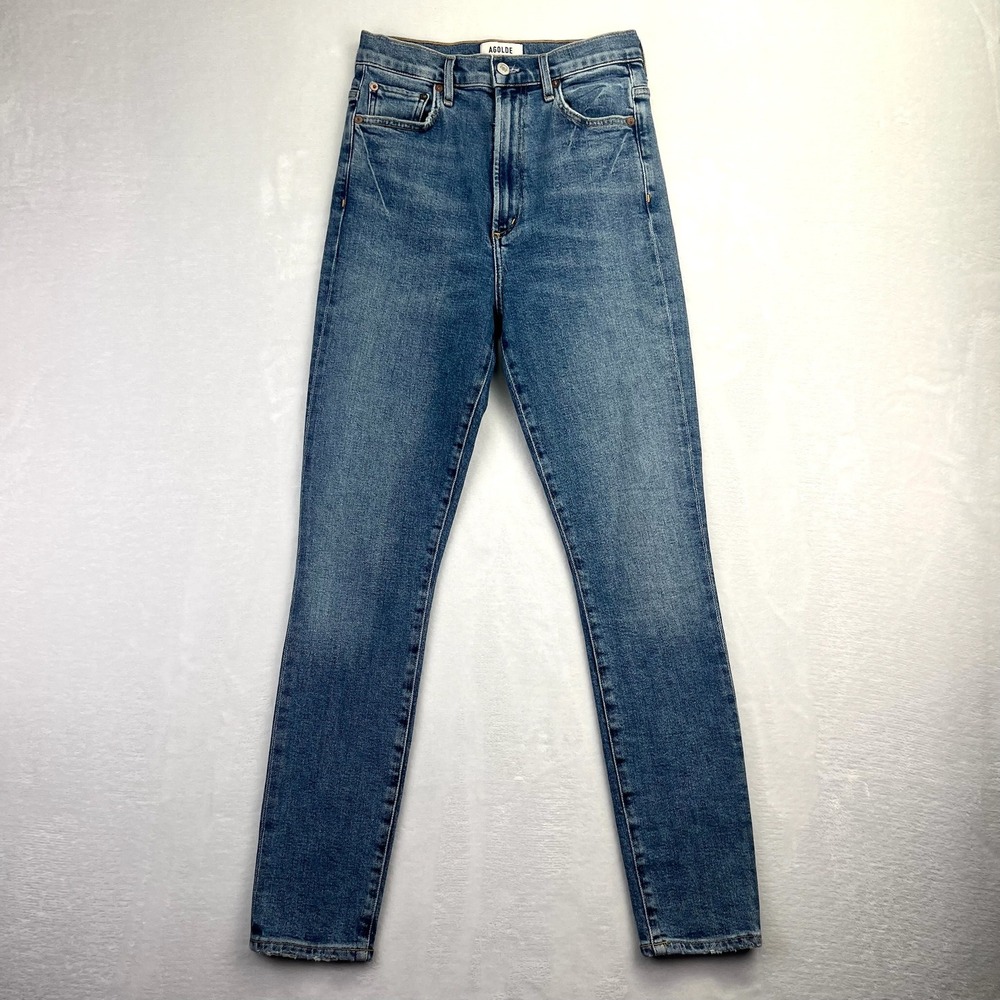 Agolde High Rise Skinny Jeans Womens 25 Medium Wash Blue Denim Made in Turkey